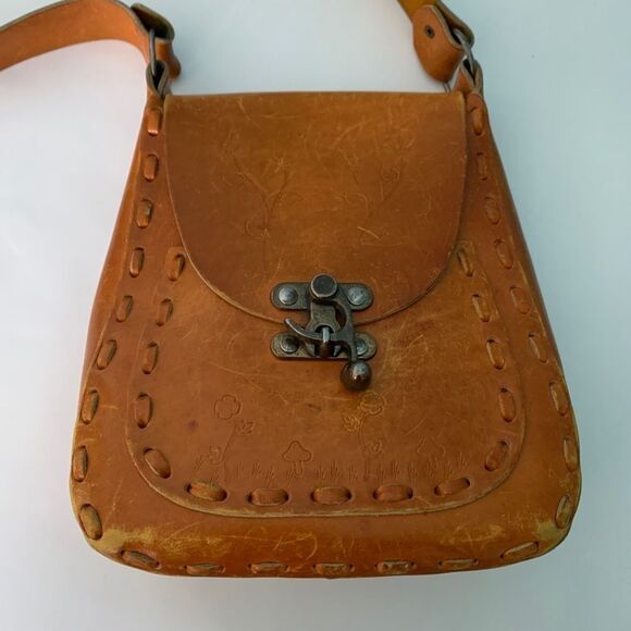Vintage Handbags - Authentic 70s Hand-tooled LEATHER Bag